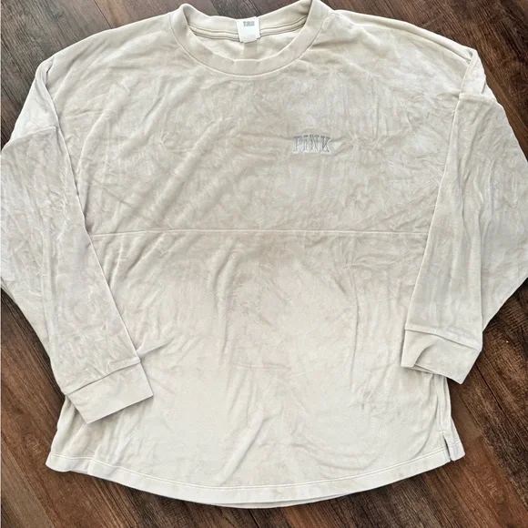 Victoria's Secret PINK Women’s LG Pullover Ivory Shirt SOFT Fleece Long Sleeves - Picture 3 of 16